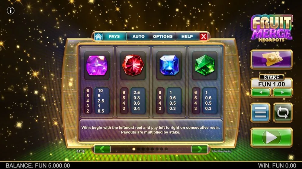Info-Seite von Fruit Merge Megapots mit dem Regeltext zu den Multiway-Gewinnen von links nach rechts
