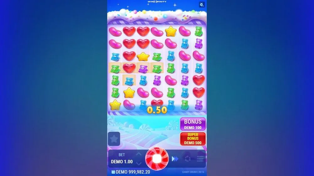 Kaskade in Sugar Stacks 1000 mit eingerahmten Sammelfeldern und einem Gewinn von 0,50